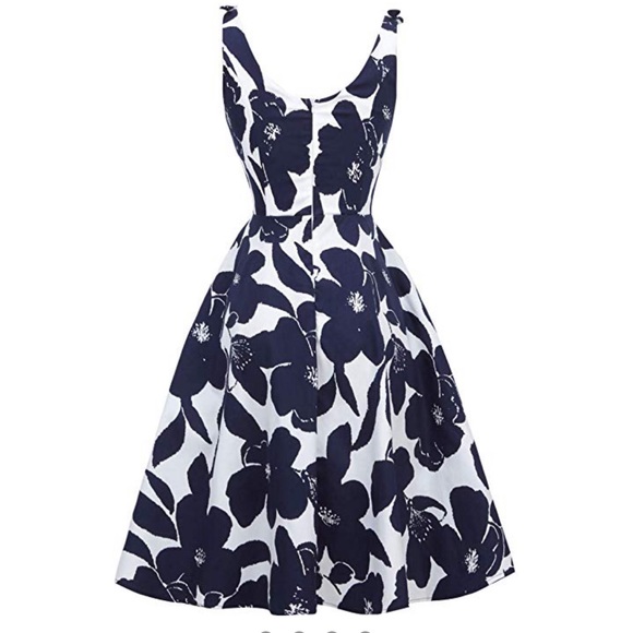 Vintage Inspired Rockabilly Swing Dress, L, navy - Picture 3 of 4